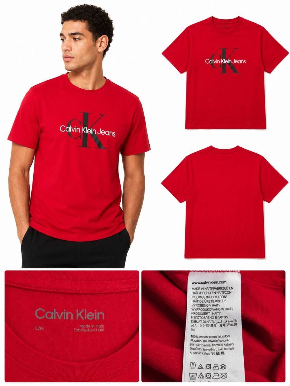 Calvin Klein L Men's Red CK Jeans Logo Graphic T-Shirt